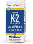 Superior Source Vitamin K2 100 MCG (MK-7) with Vitamin D3 5000 IU MicroLingual® Instant Dissolve Tablets