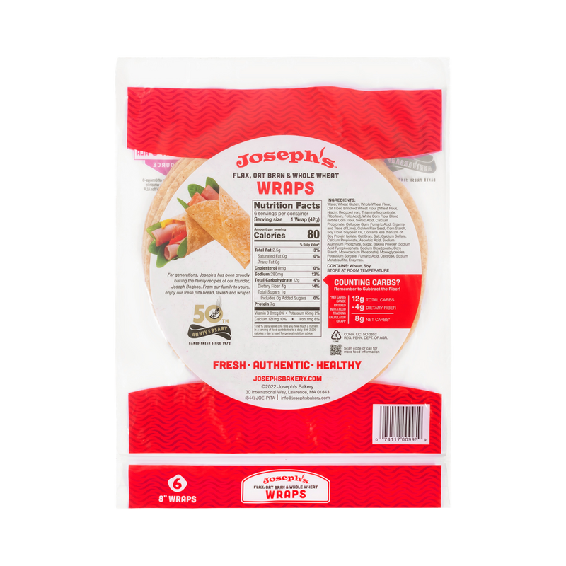 Joseph's Bakery Flax Oat Bran & Whole Wheat Wraps