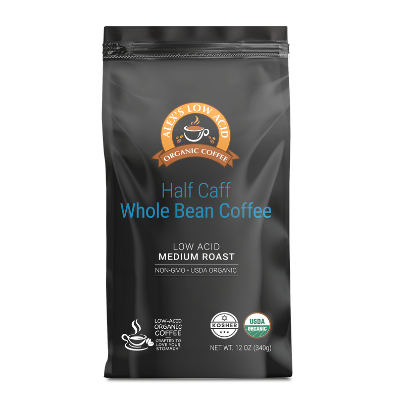 Alex's Low-Acid Organic Coffee™ - Half Caff Whole Bean (12oz)
