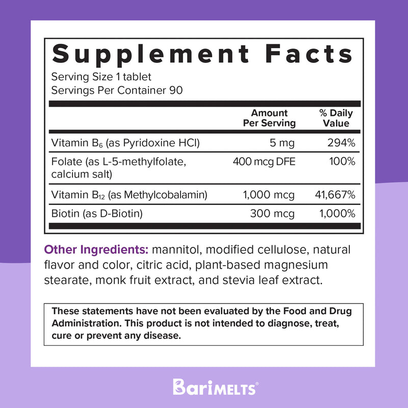 BariMelts B12 Plus Vitamins (1,000 mcg)