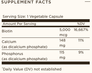 Solgar® Biotin 5000 mcg, 100 Vegetable Capsules