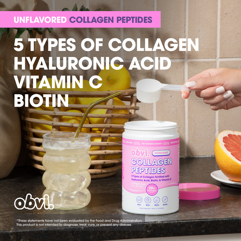 Obvi Collagen Peptides - 5 Types of Collagen-Fortified with Hyaluronic Acid, Biotin, & Vitamin C