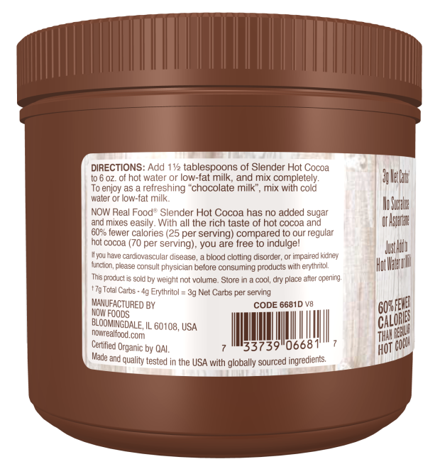 NOW Organic Slender Hot Cocoa, No Sugar Added 10 oz