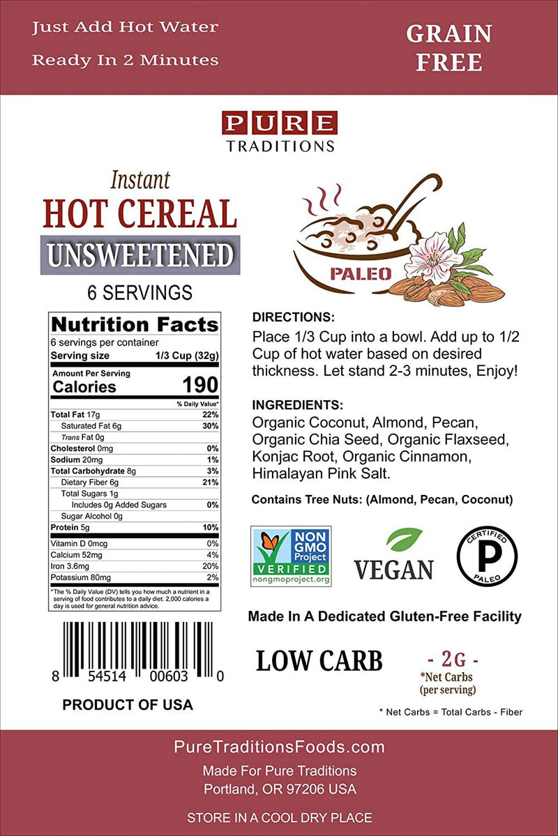 Pure Traditions Grain Free Instant Keto Hot Cereal