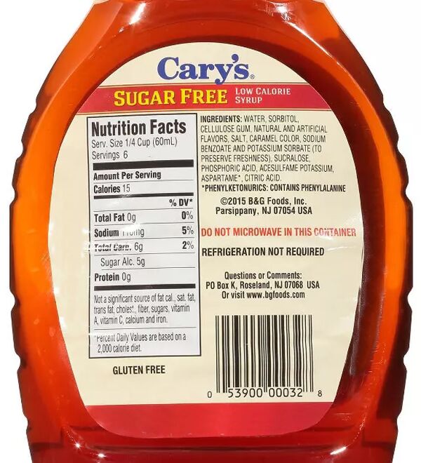 Cary's Sugar Free Low Calorie Syrup, Maple Flavored 12 fl oz 