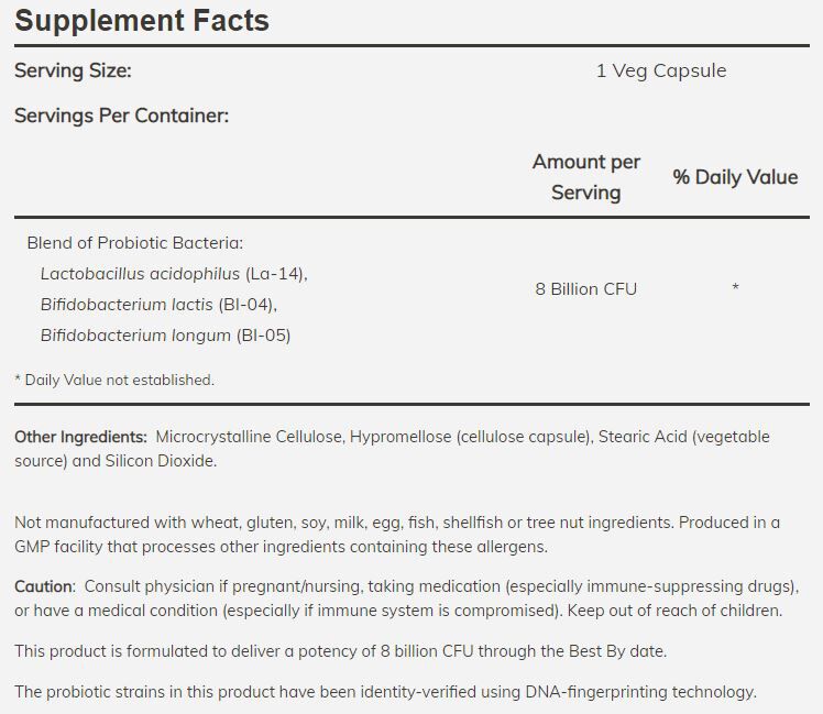 NOW 8 Billion Acidophilus and Bifidus 120 veg capsules 