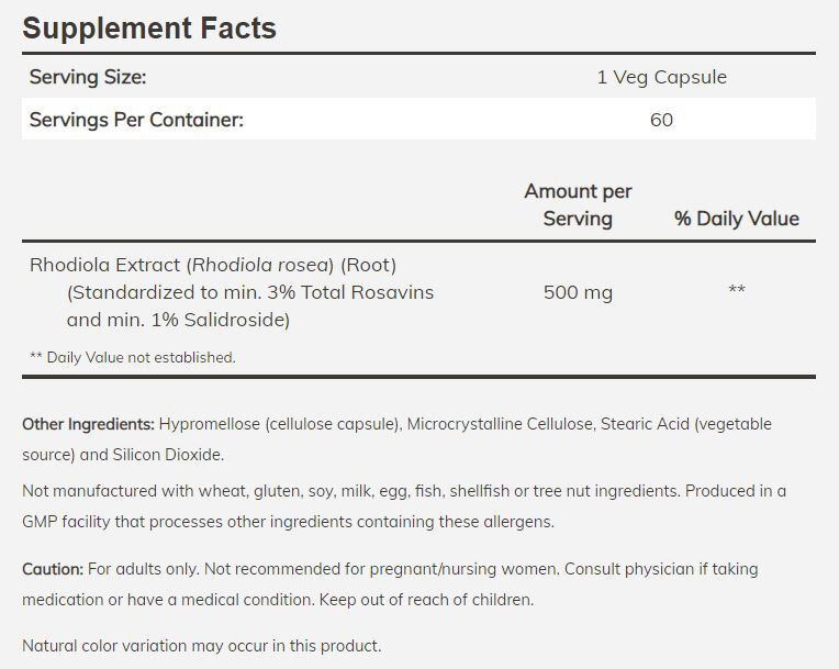 NOW Rhodiola 60 veg capsules 