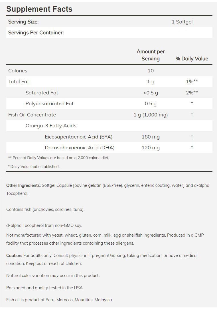 NOW Omega-3 Fish Oil, Molecularly Distilled 180 softgels 