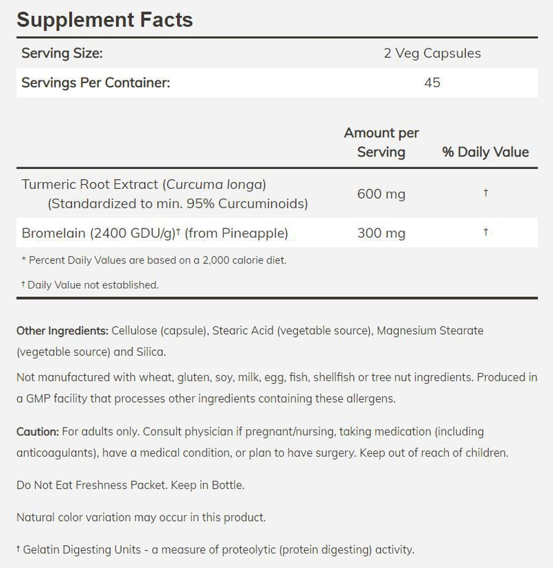 NOW Turmeric & Bromelain 90 veg capsules 