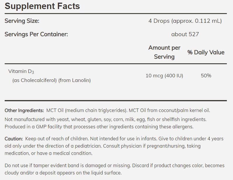 NOW Vitamin D-3, Liquid