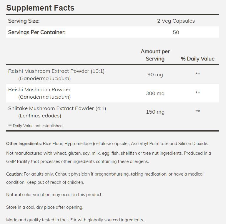 NOW Rei-Shi Mushrooms 100 veg capsules 