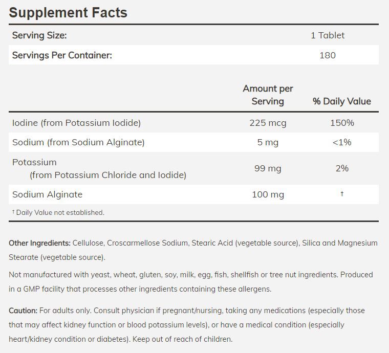 NOW Potassium plus Iodine 180 tablets 