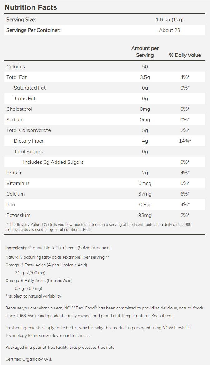 NOW Chia Seed, Organic 12 oz. 