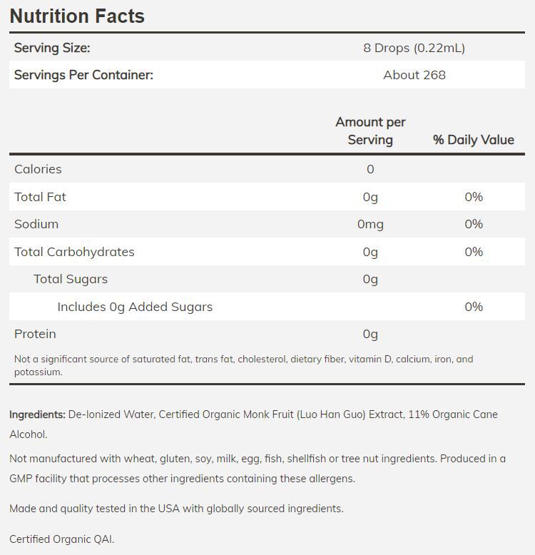 NOW Monk Fruit Liquid Sweetener, Organic