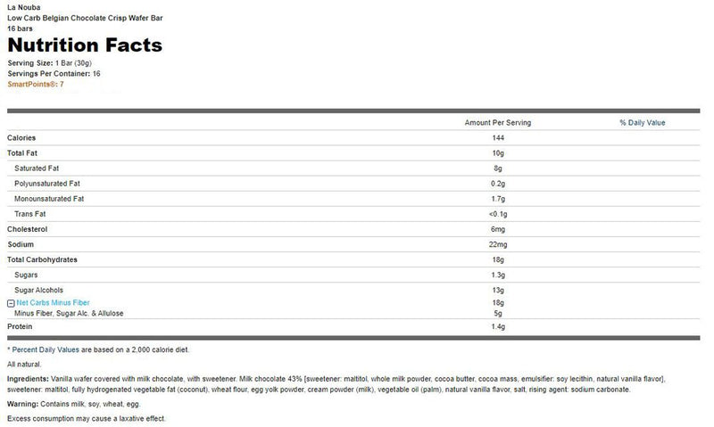 La Nouba Low Carb Belgian Chocolate Crisp Wafer (16 Bars) 