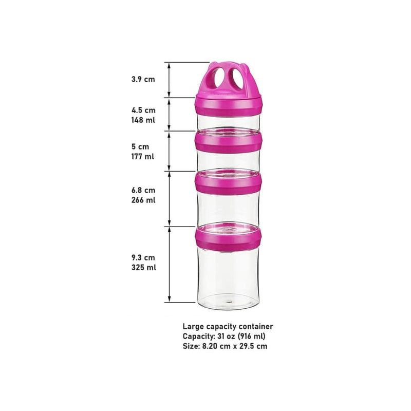 4 Compartment Twist Lock, Stackable, Leak-Proof, Food Storage, Snack Jars & Portion Control Lunch Box by BariatricPal 