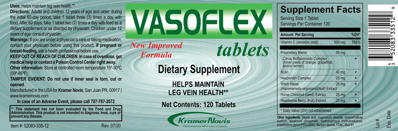 Vasoflex® Unflavored Tablets (120ct) - Helps Maintain Leg Vein Health