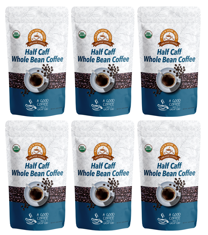 Alex's Low-Acid Organic Coffee™ - Half Caff Whole Bean (12oz)