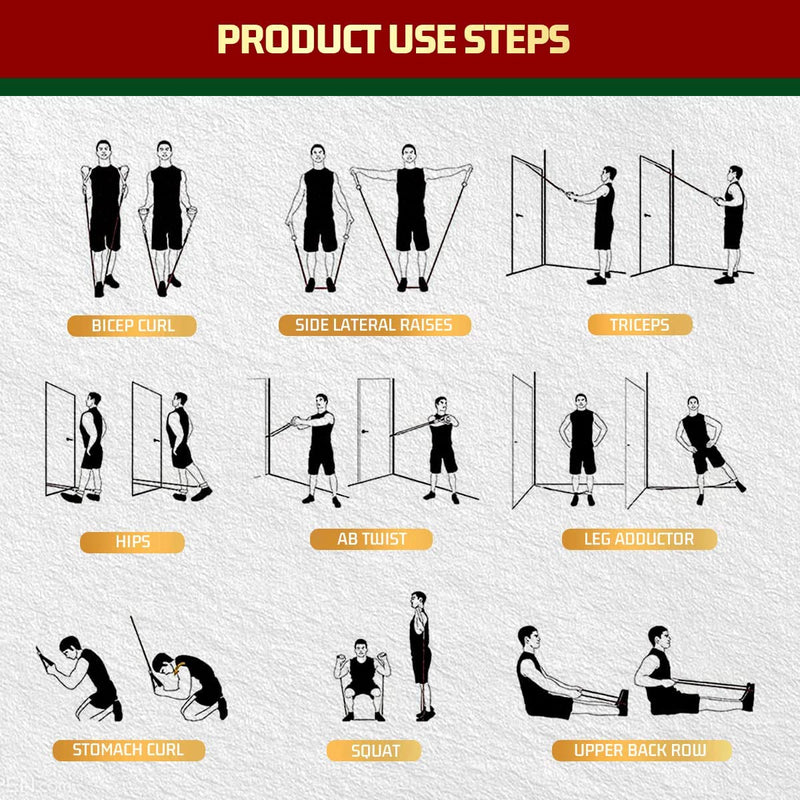 Netrition Resistance Band Set with Door Anchor, Ankle Strap, Exercise Chart, and Carrying Case