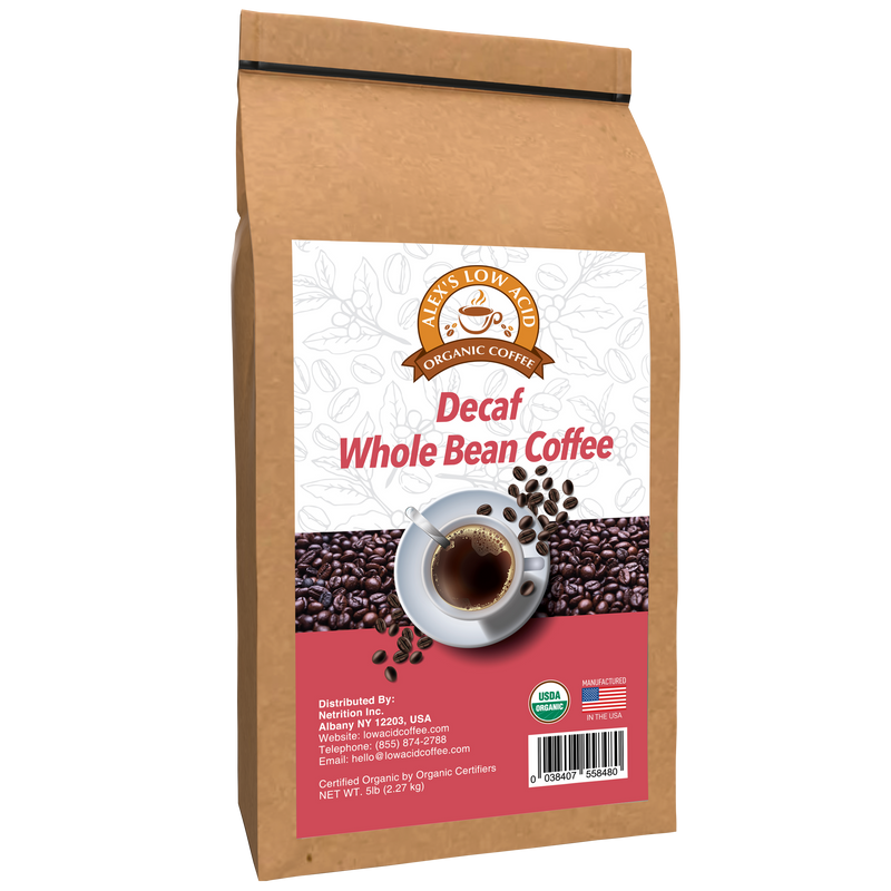 Alex's Low Acid Organic Coffee™ - Decaf Whole Bean (5lbs)