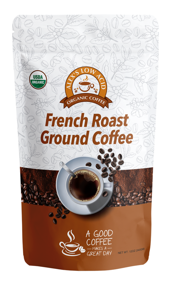 Alex's Low Acid Organic Coffee™ - French Roast Fresh Ground (12oz)