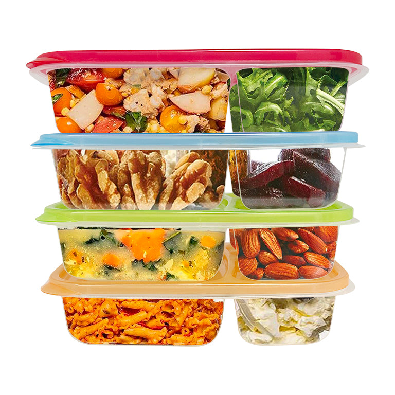 Reusable 3-Compartment Food Containers & Bento Lunch Boxes for School, Work, and Travel by Netrition (Set of 4)