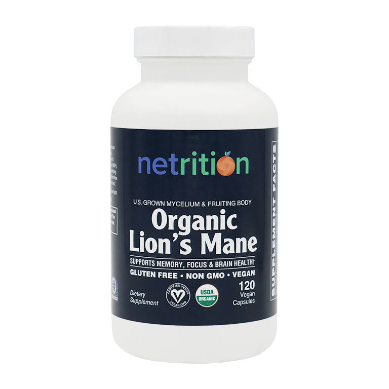 Certified Organic & Vegan US Grown Lion's Mane Mushroom Capsules by Netrition