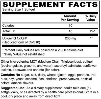 Ubiquinol CoQH Reduced Form of CoQ10 for Enhanced Absorption - Easy Swallow Softgels by BariatricPal