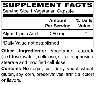 Alpha Lipoic Acid 250mg Capsule by Netrition