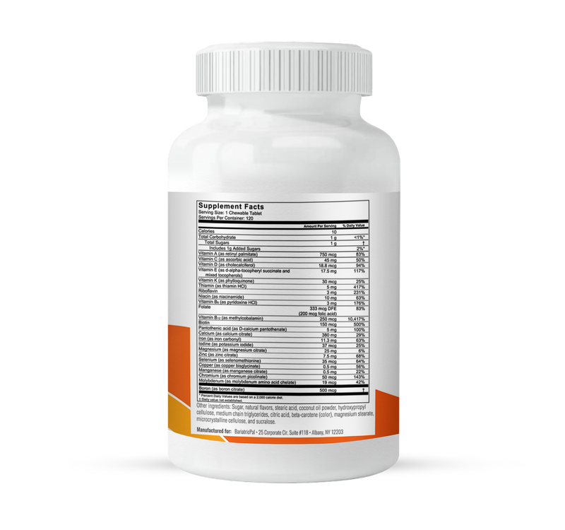 BariatricPal "ALL-IN-ONE" Chewable Multivitamin with Calcium Citrate & Iron - Orange