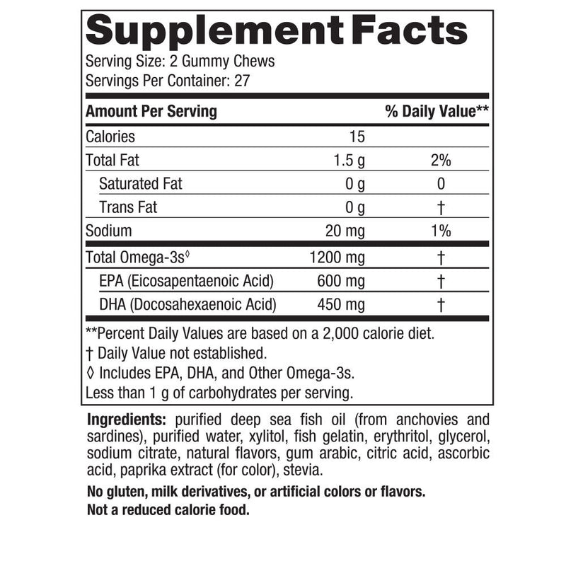 Nordic Naturals Zero Sugar Ultimate Omega Gummy Chews, Tropical Fruit, 54 Chews