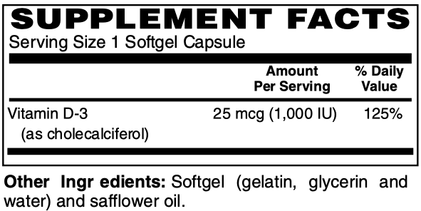 Vitamin D-3 1000IU Softgels 250's by Netrition