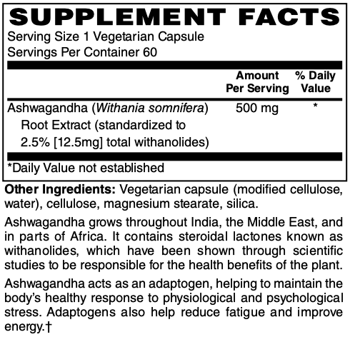 Ashwagandha Extract 500mg Caps by Netrition