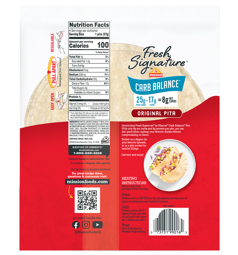 Mission Foods Carb Balance Fresh Signature Pita 4 Pita Breads